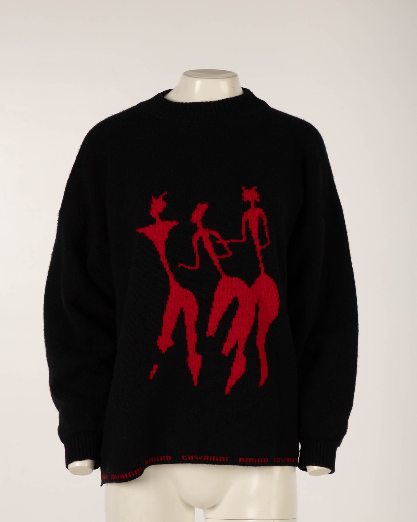 Emilio Cavallini 1987 Black Jumper with Red Figures