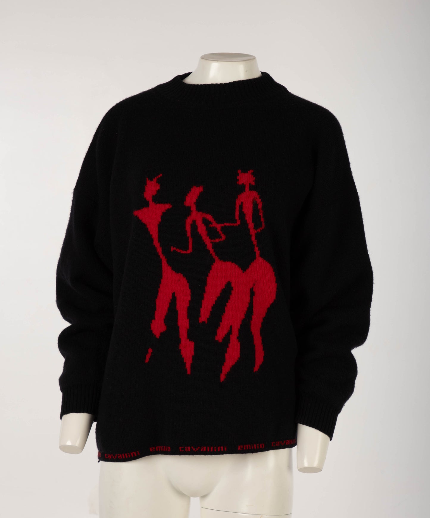 Emilio Cavallini 1987 Black Jumper with Red Figures