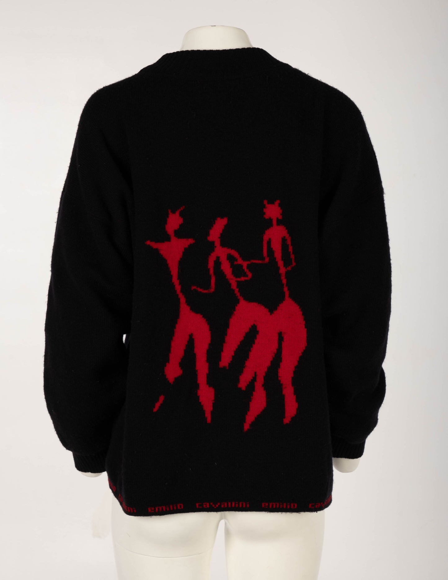 Emilio Cavallini 1987 Black Jumper with Red Figures