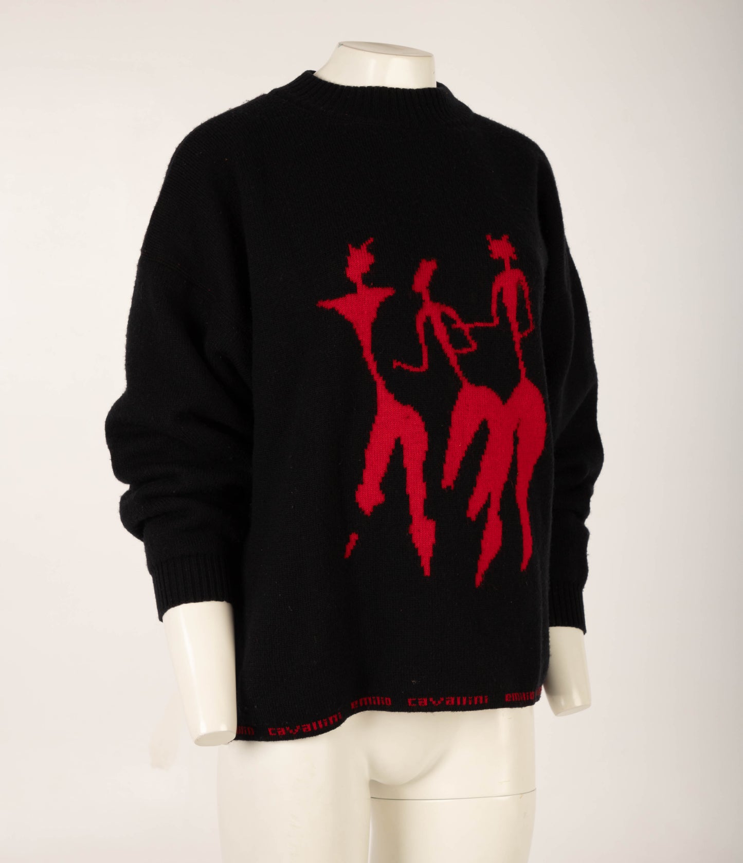 Emilio Cavallini 1987 Black Jumper with Red Figures