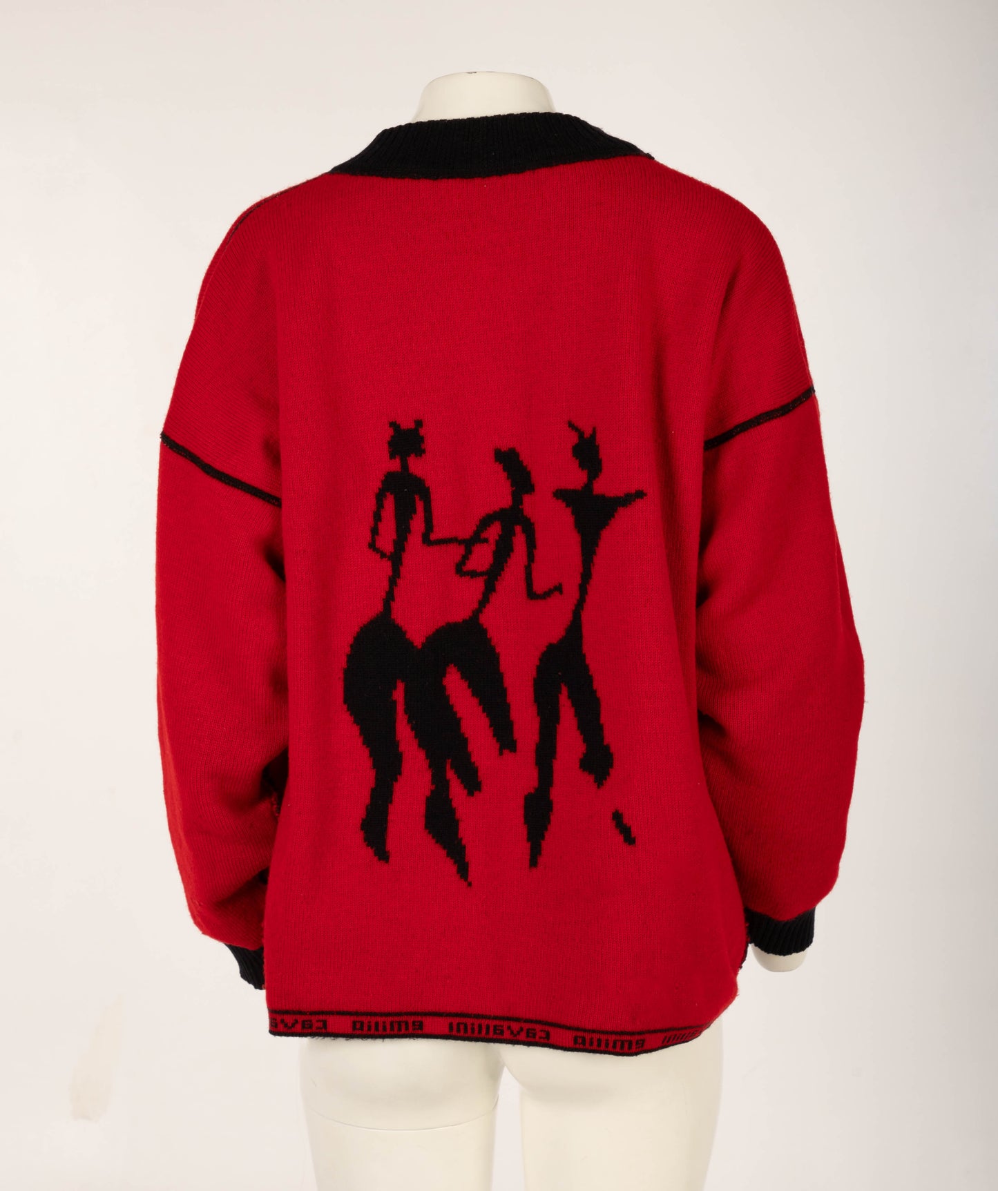 Emilio Cavallini 1987 Black Jumper with Red Figures