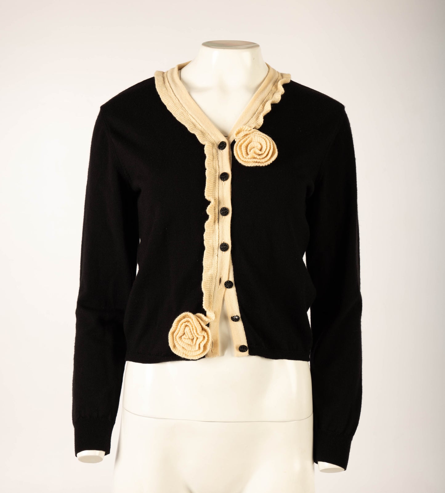 Pour Toi Tricot Black and White Cardi with Spiral Rosettes