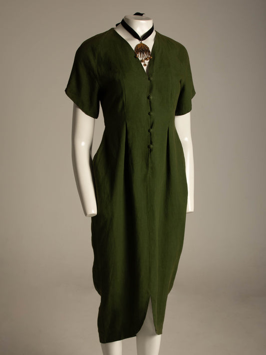 Sybilla Por Gibo Green Linen Dress Circa 80s