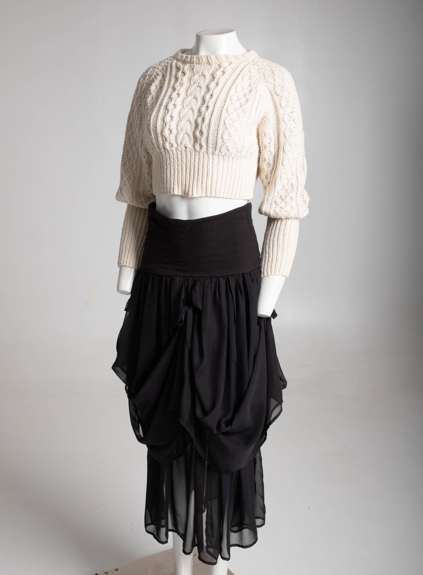 Artwork London Cream Cropped Aran Hand-knit