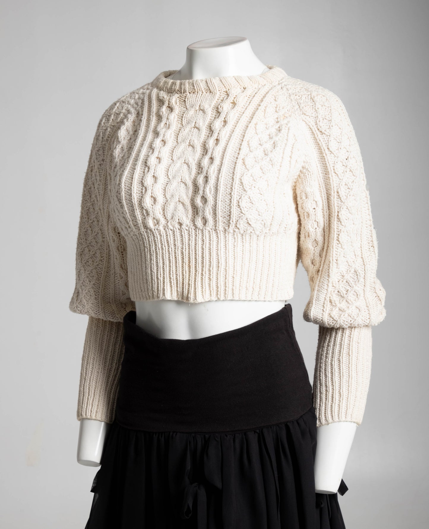 Artwork London Cream Cropped Aran Hand-knit