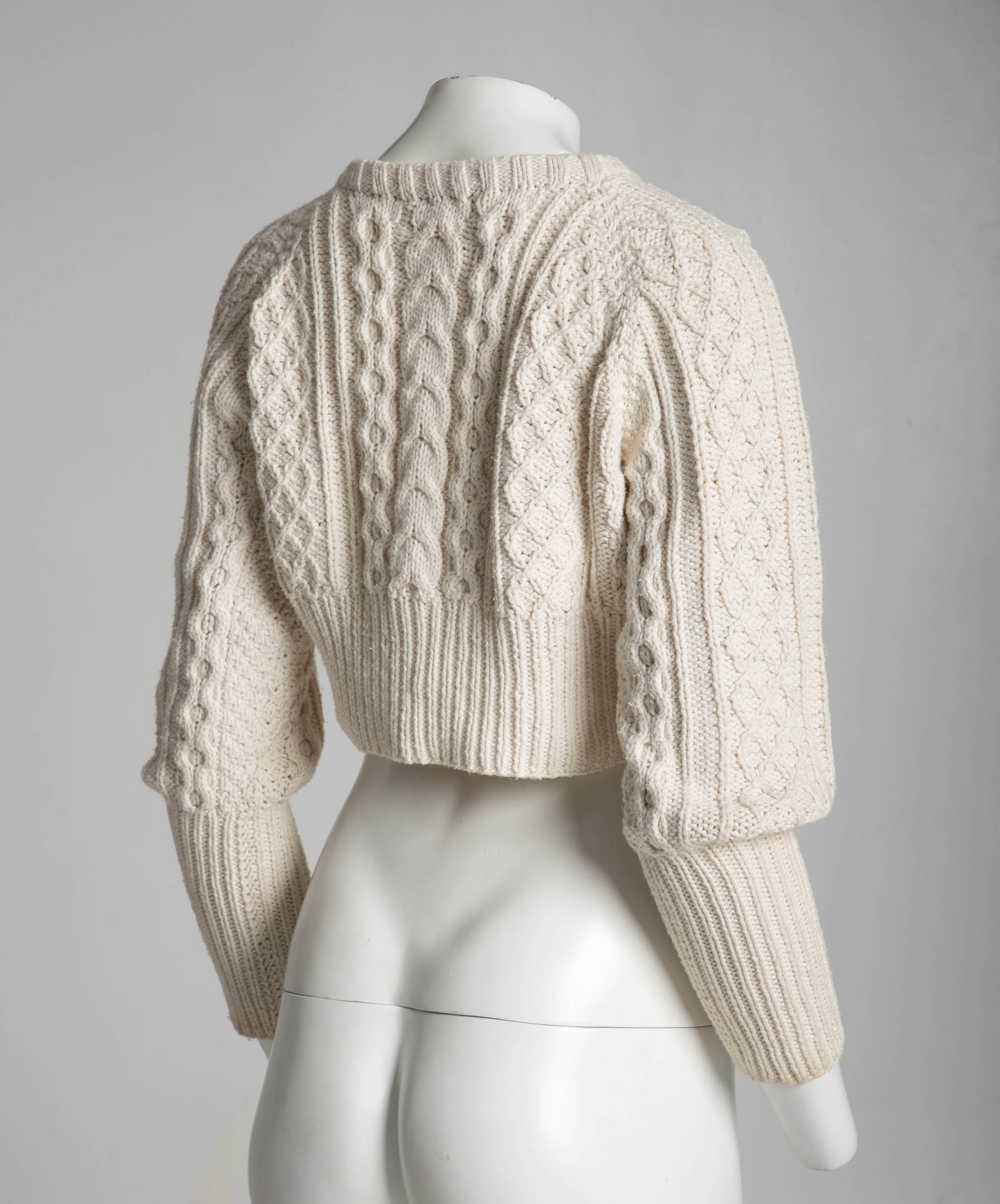 Artwork London Cream Cropped Aran Hand-knit