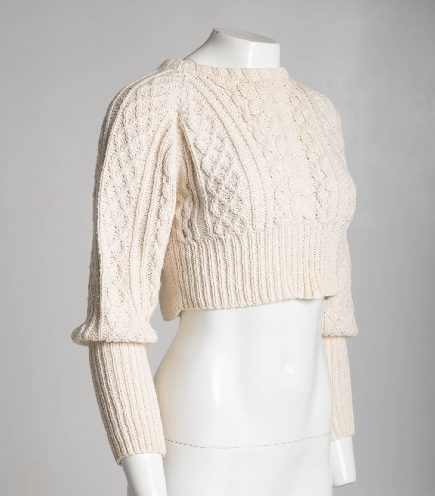 Artwork London Cream Cropped Aran Hand-knit