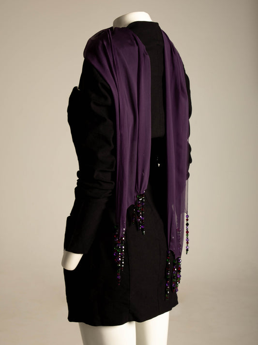 Dolce & Gabbana Purple Silk Chiffon Scarf with Bead Tassels