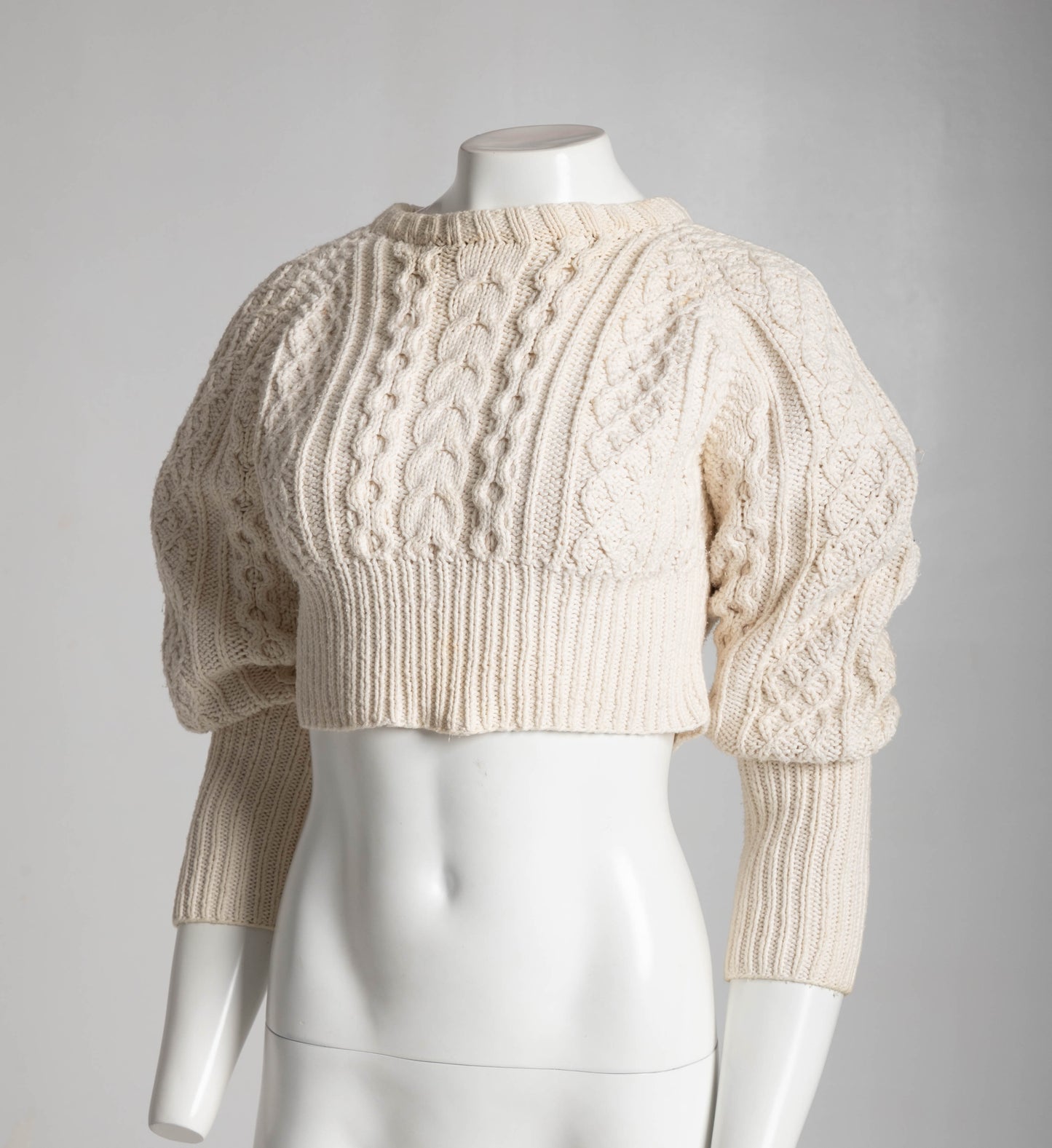 Artwork London Cream Cropped Aran Hand-knit