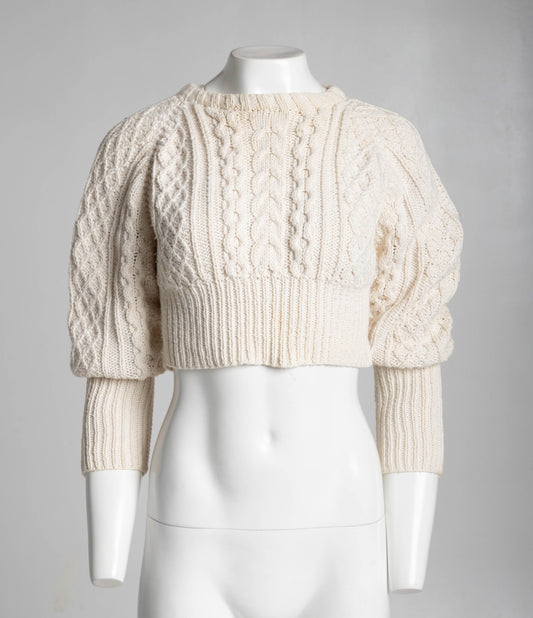 Artwork London Cream Cropped Aran Hand-knit