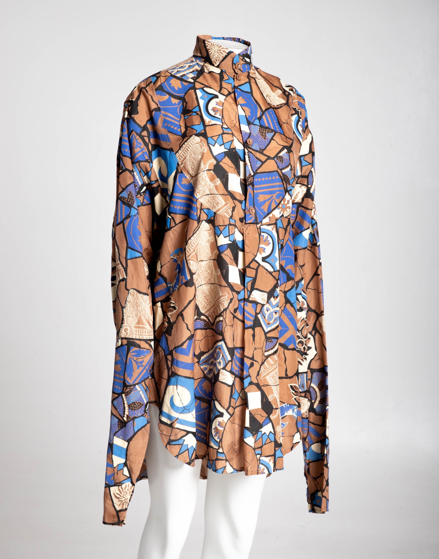 English Eccentrics 1985 'Gaudi' Mosaic Print Silk Oversize Shirt