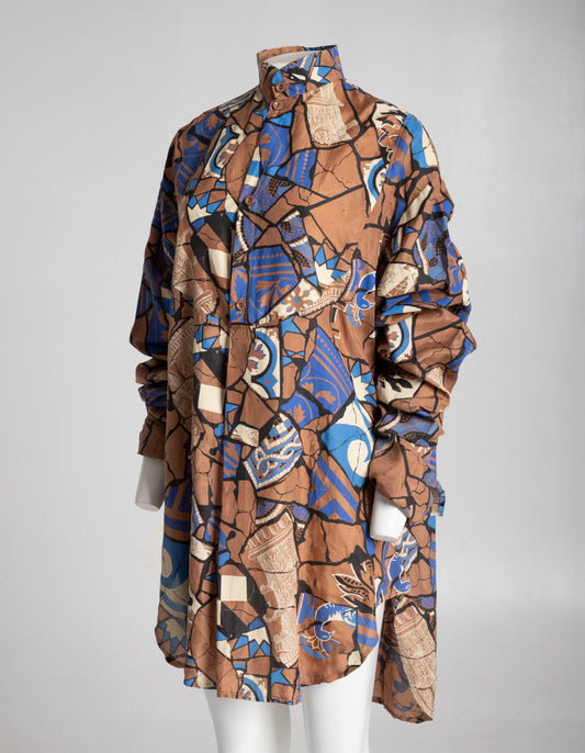 English Eccentrics 1985 'Gaudi' Mosaic Print Silk Oversize Shirt