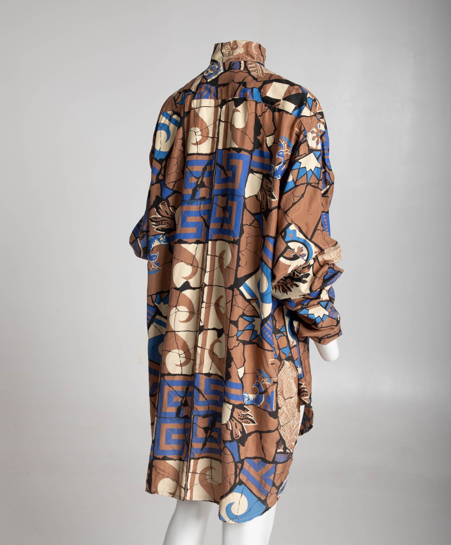 English Eccentrics 1985 'Gaudi' Mosaic Print Silk Oversize Shirt