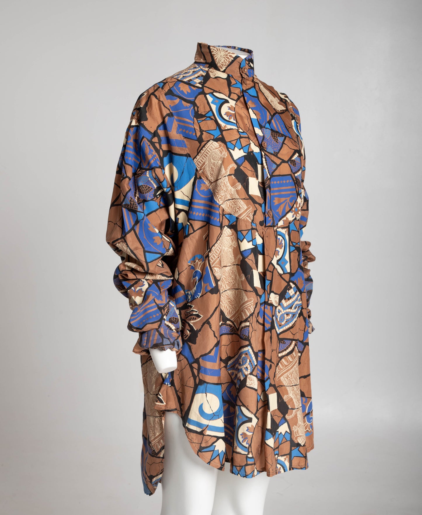 English Eccentrics 1985 'Gaudi' Mosaic Print Silk Oversize Shirt