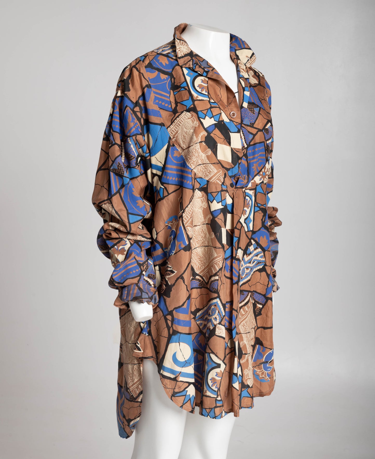 English Eccentrics 1985 'Gaudi' Mosaic Print Silk Oversize Shirt