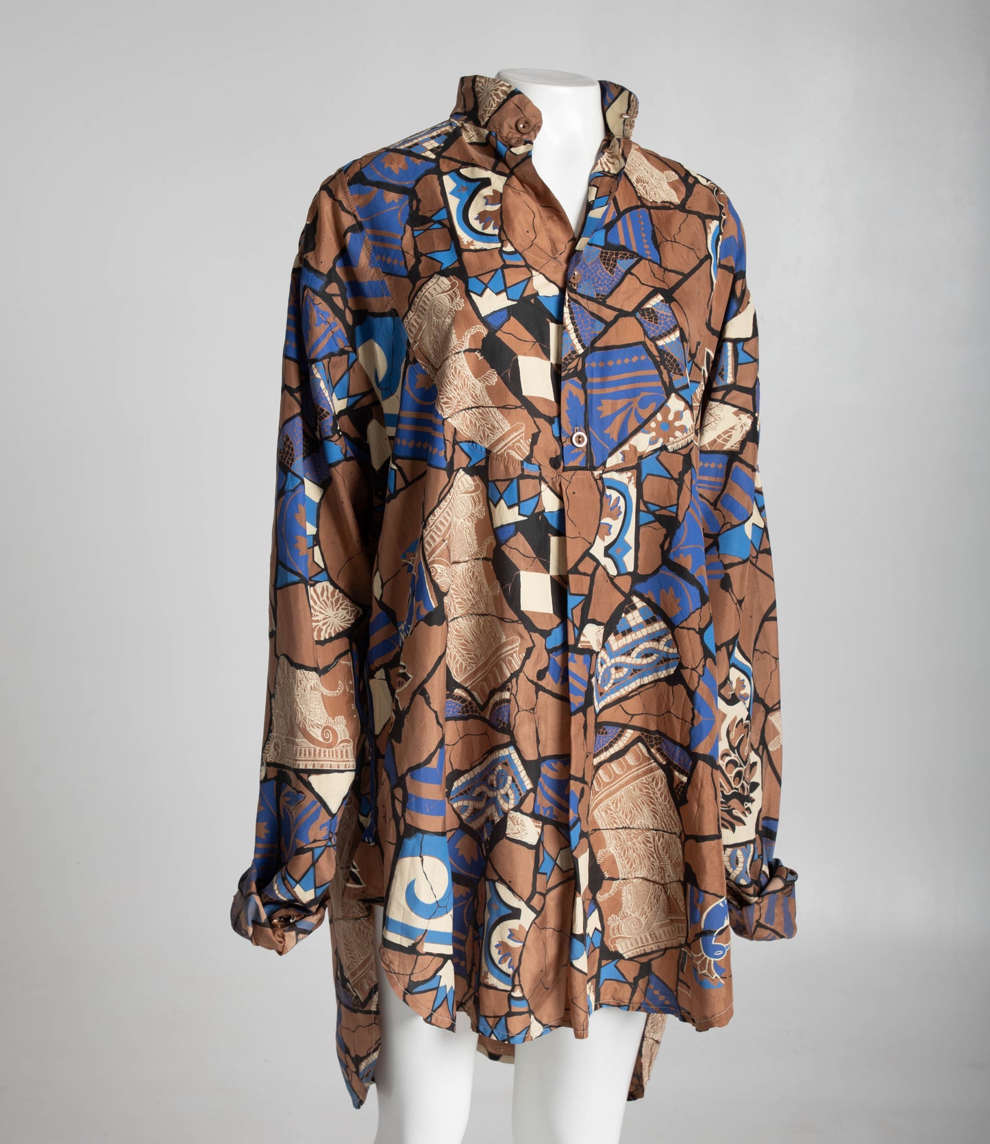 English Eccentrics 1985 'Gaudi' Mosaic Print Silk Oversize Shirt