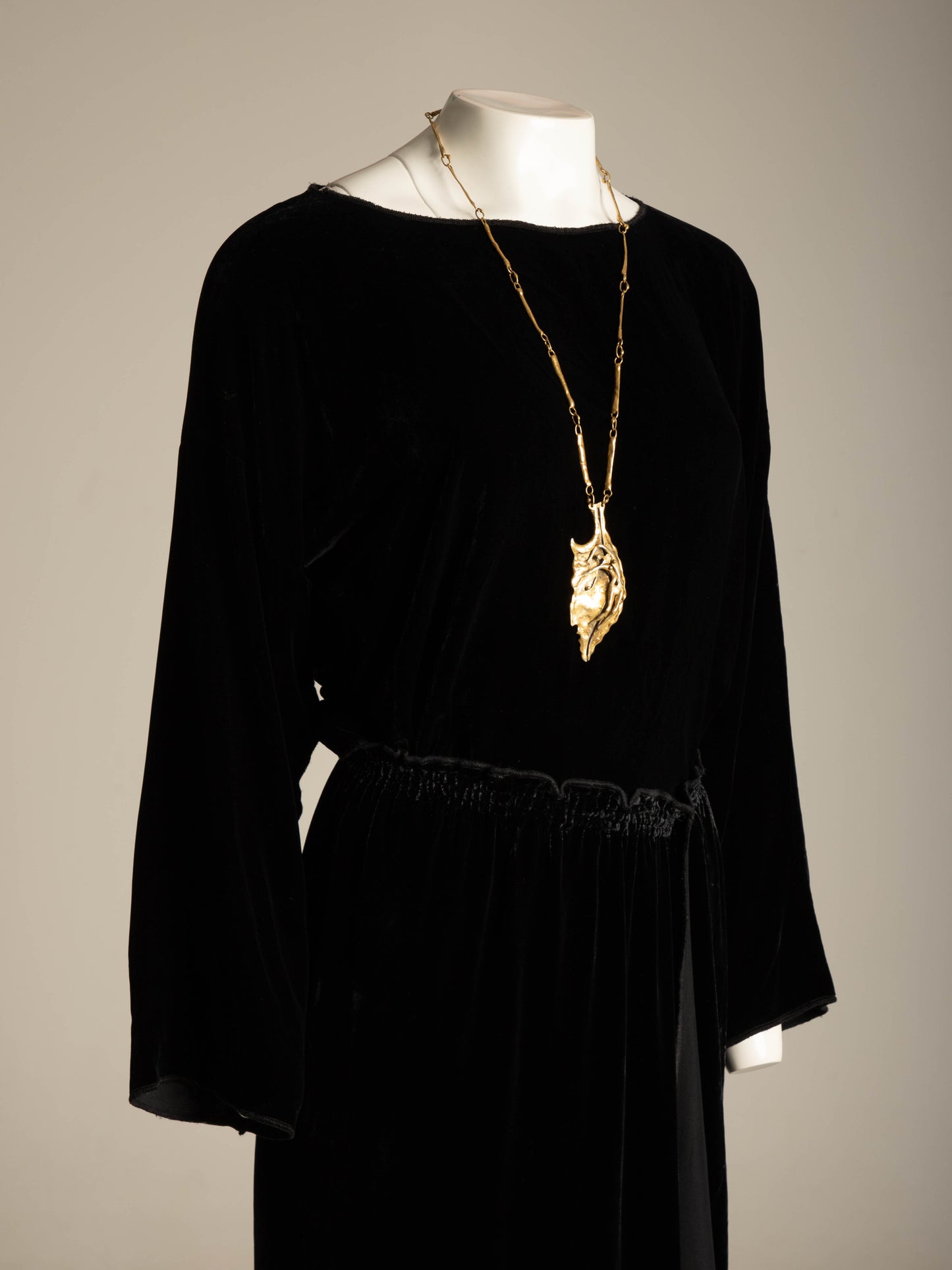 Armando Lozano Ramirez Brutalist Bronze Leaf Face Necklace