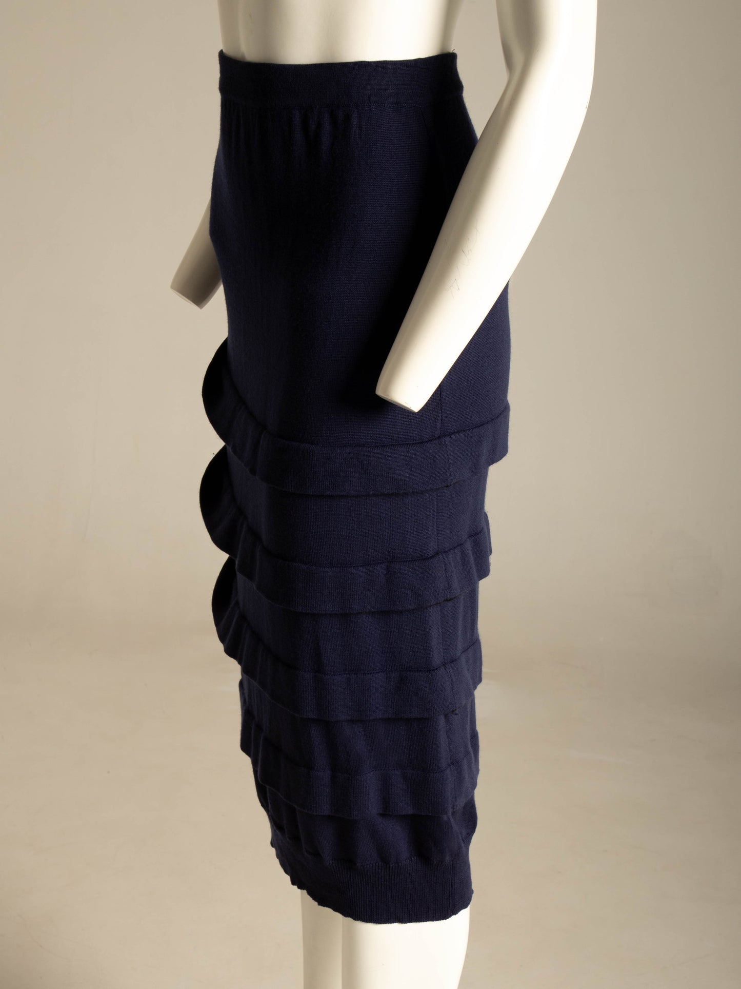 Richmond Cornejo 3D Navy Ribbed Wool Skirt