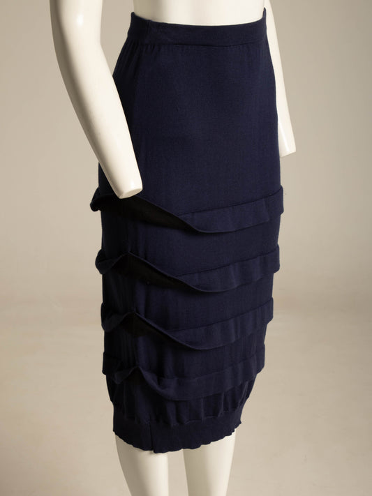 Richmond Cornejo 3D Navy Ribbed Wool Skirt