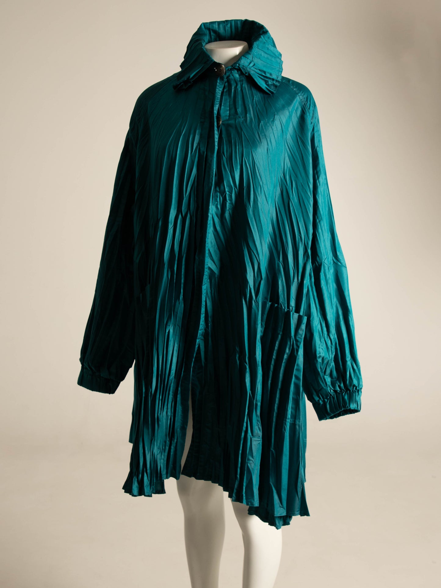 Romeo Gigli G Gigli Teal Pleated Windcoat