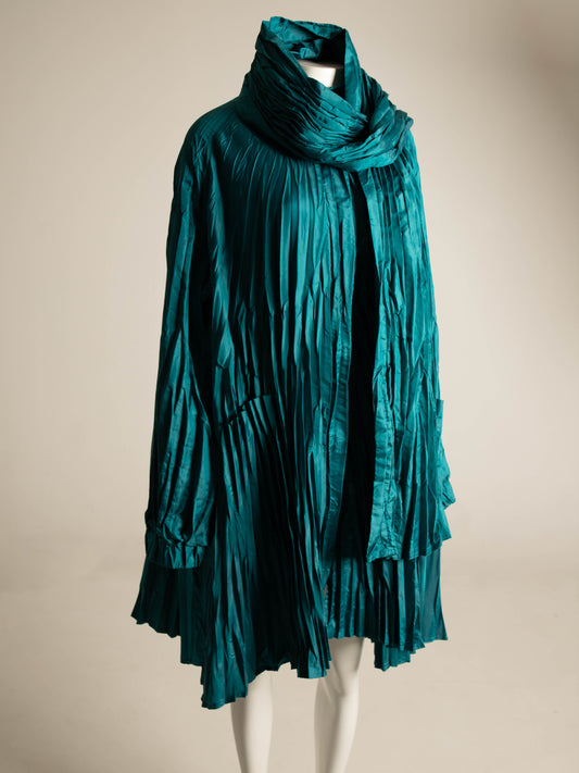 Romeo Gigli G Gigli Teal Pleated Windcoat