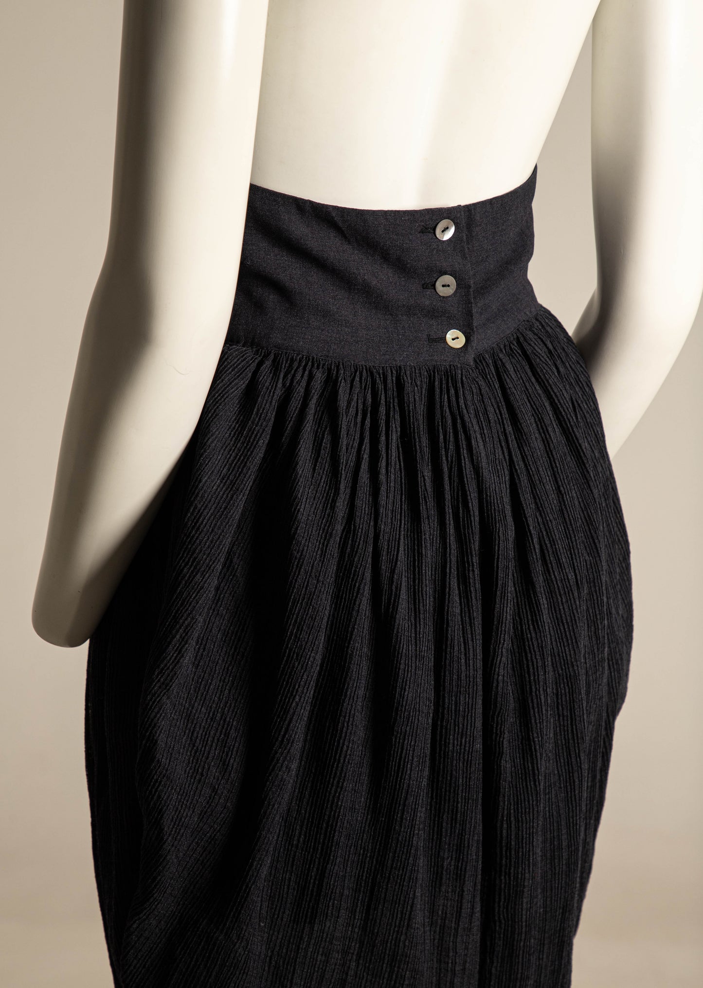 Romeo Gigli 1987 Dark Grey Plissé Cocoon Skirt