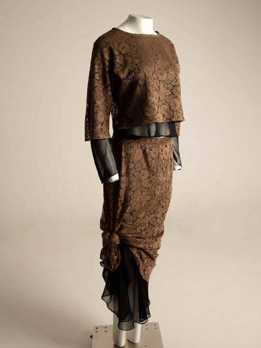 Workers for Freedom Brown Lace and Black Silk Set