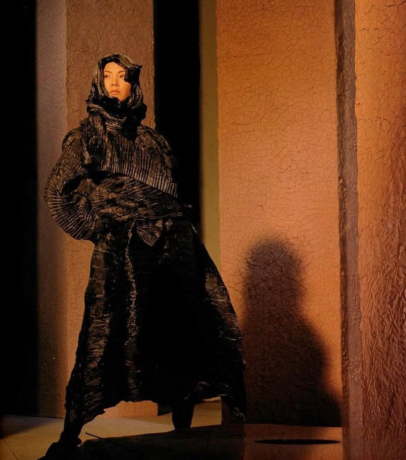 Issey Miyake A/W 1992 'Tidal Wave' Deep Red Pleated Dress