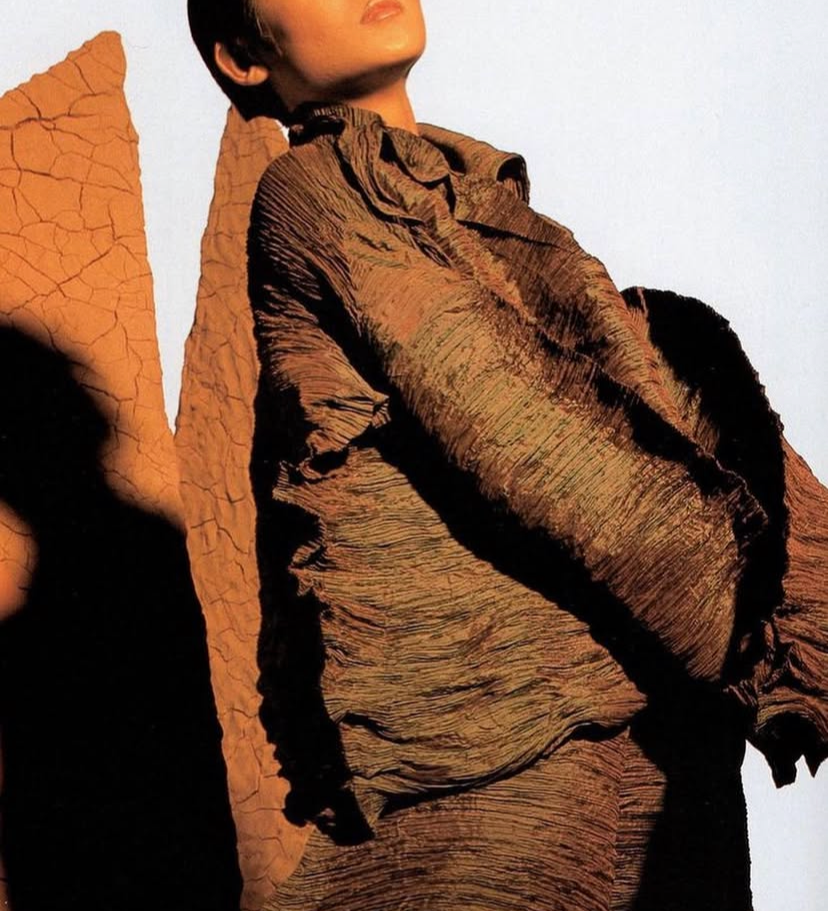 Issey Miyake A/W 1992 'Tidal Wave' Deep Red Pleated Dress