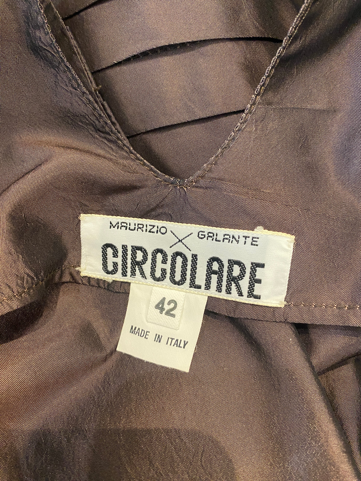 Maurizio Galante x Circolare Brown Silk Pleated Collar Dress