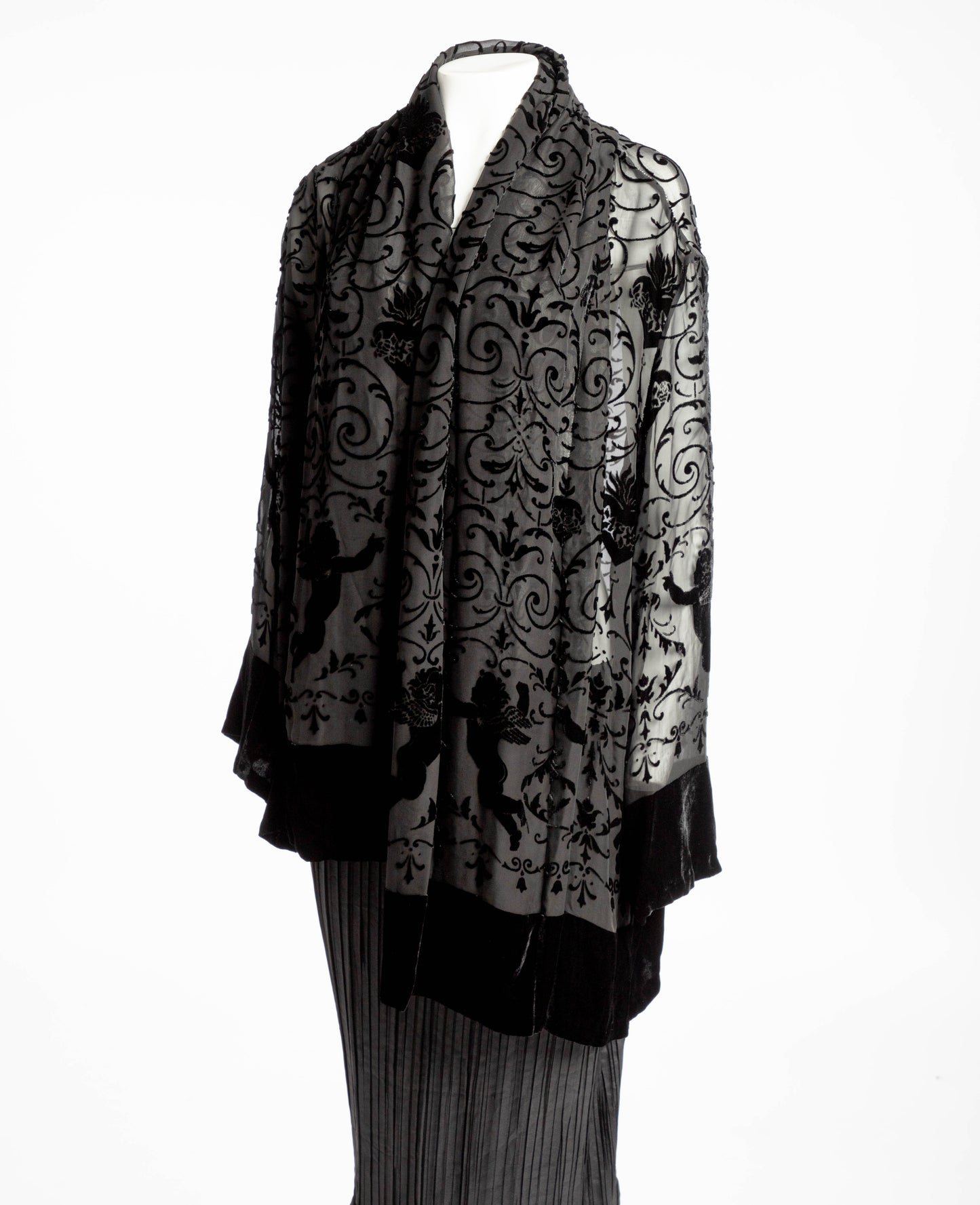 English Eccentrics Black Velvet Devore Baroque Duster Jacket