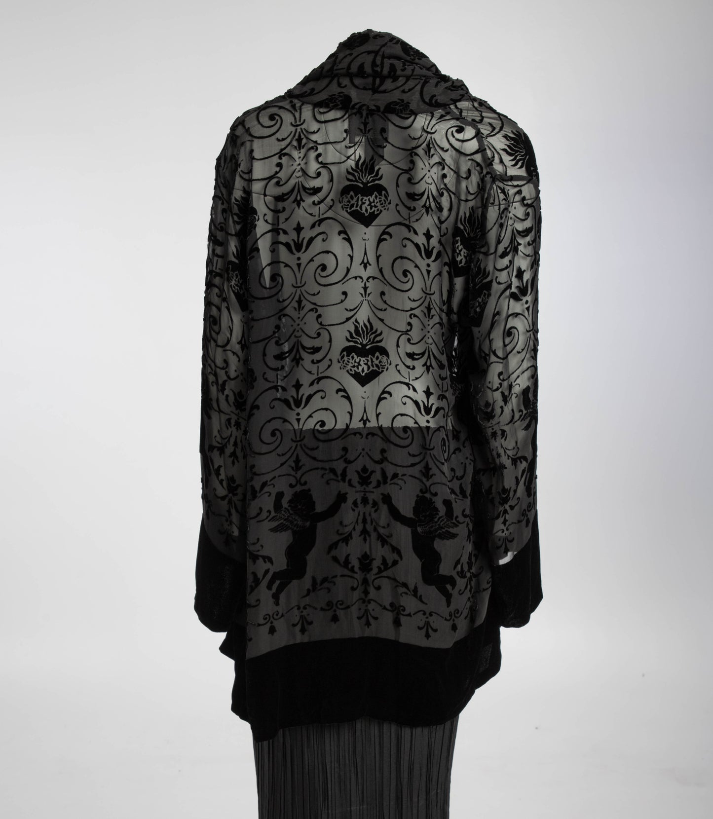 English Eccentrics Black Velvet Devore Baroque Duster Jacket