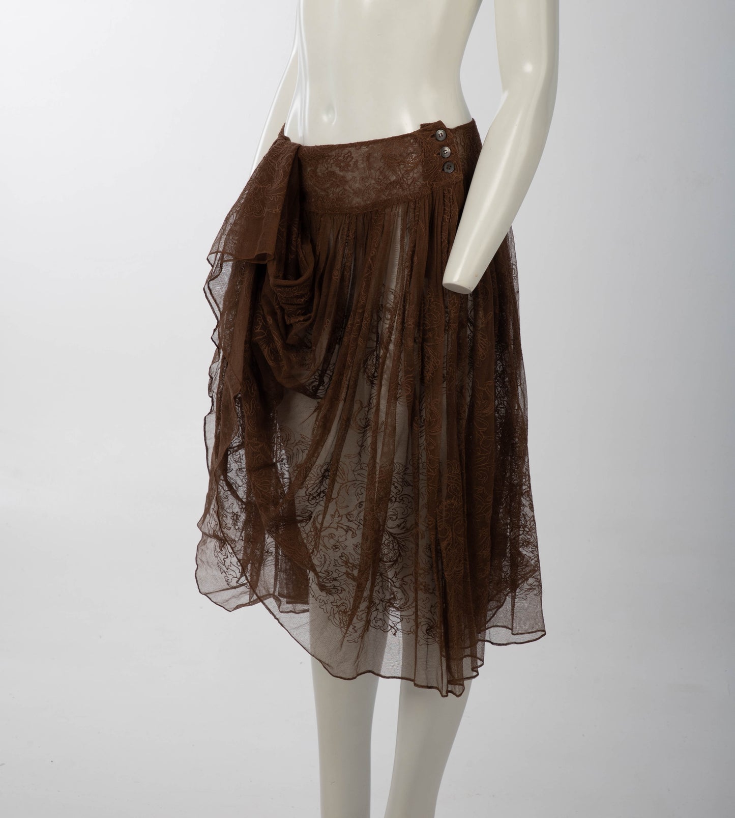 Callaghan Romeo Gigli Era Ethereal Brown Embroidered Mesh Skirt