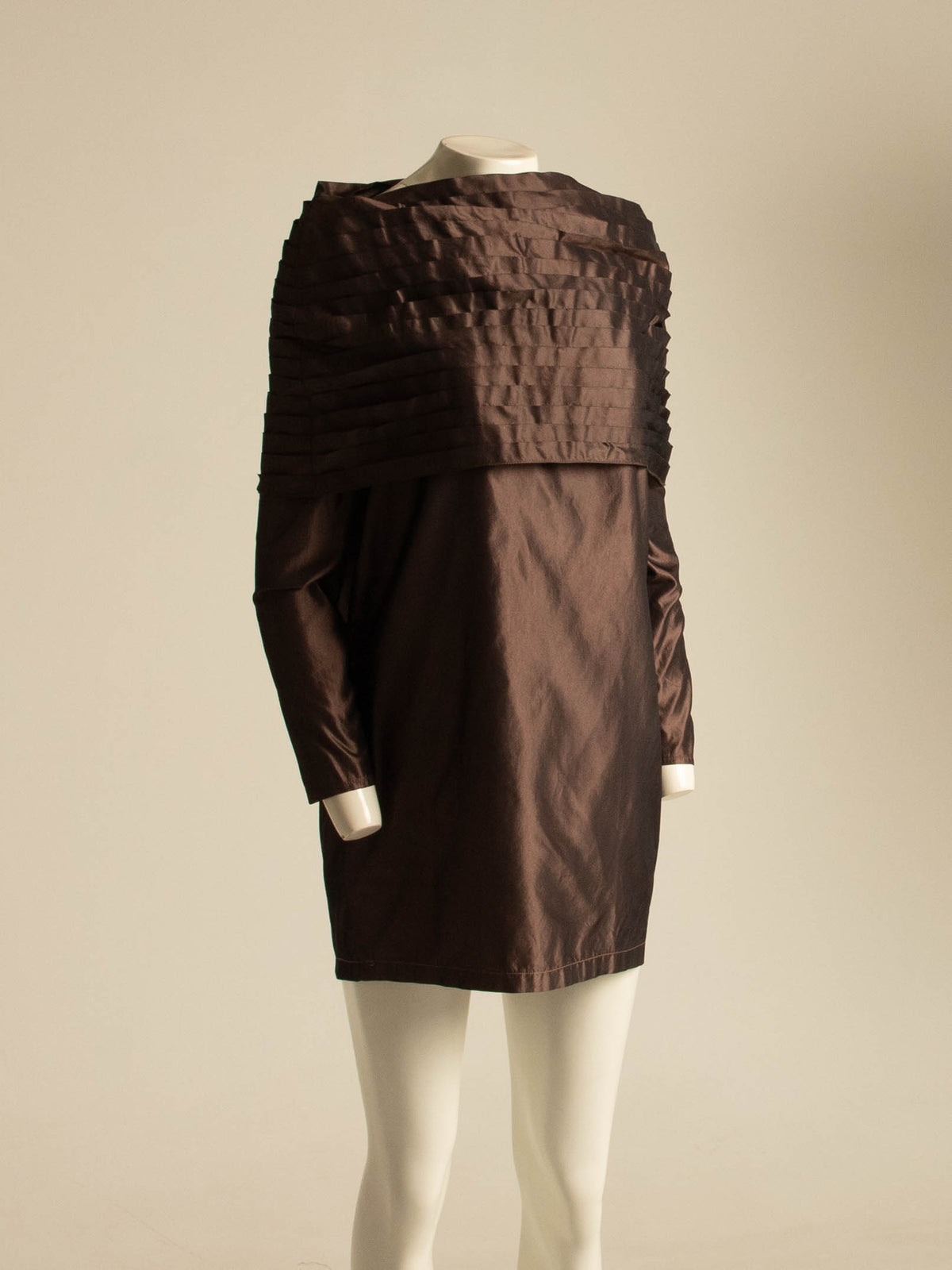 Maurizio Galante x Circolare Brown Silk Pleated Collar Dress