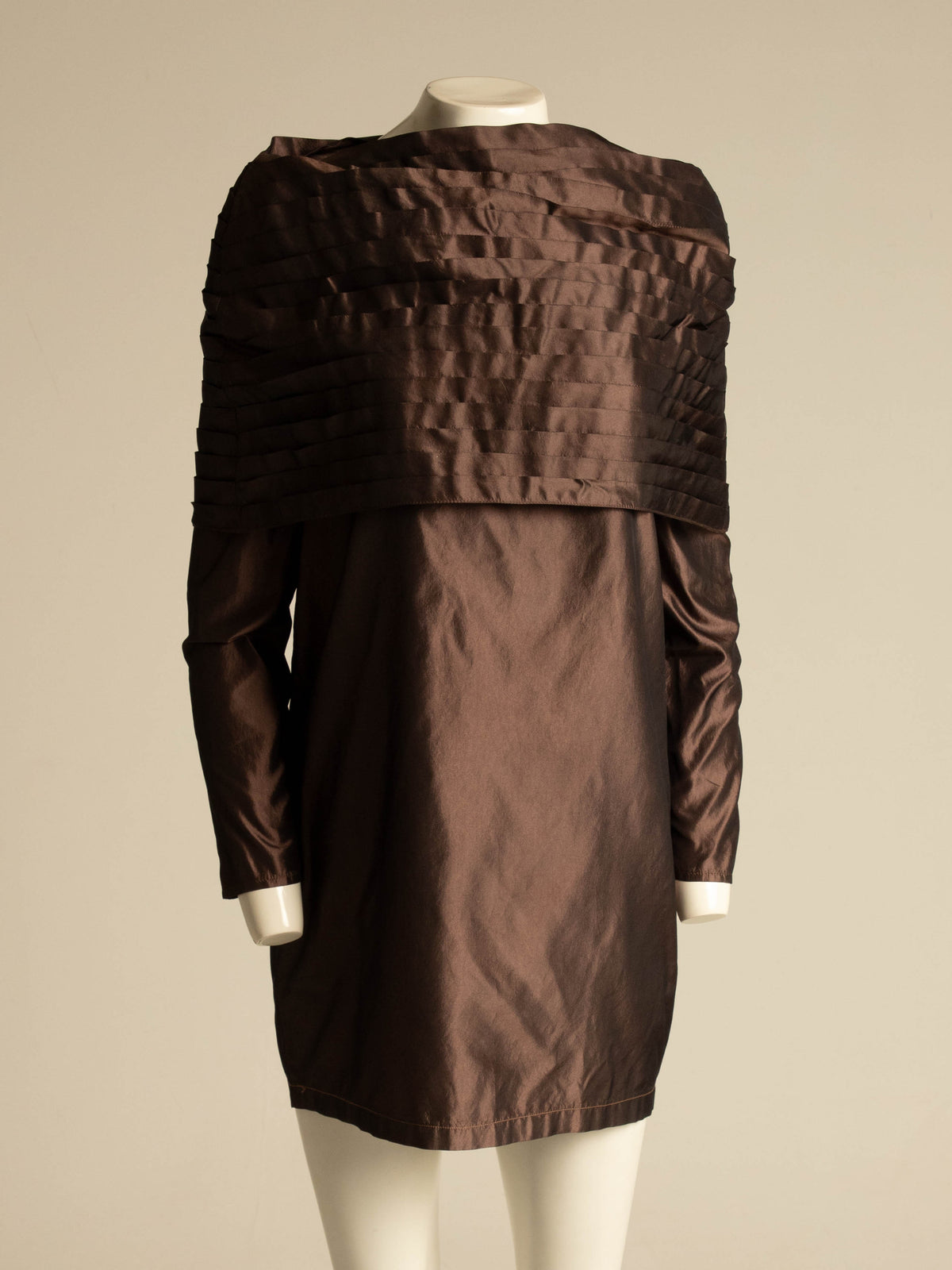 Maurizio Galante x Circolare Brown Silk Pleated Collar Dress