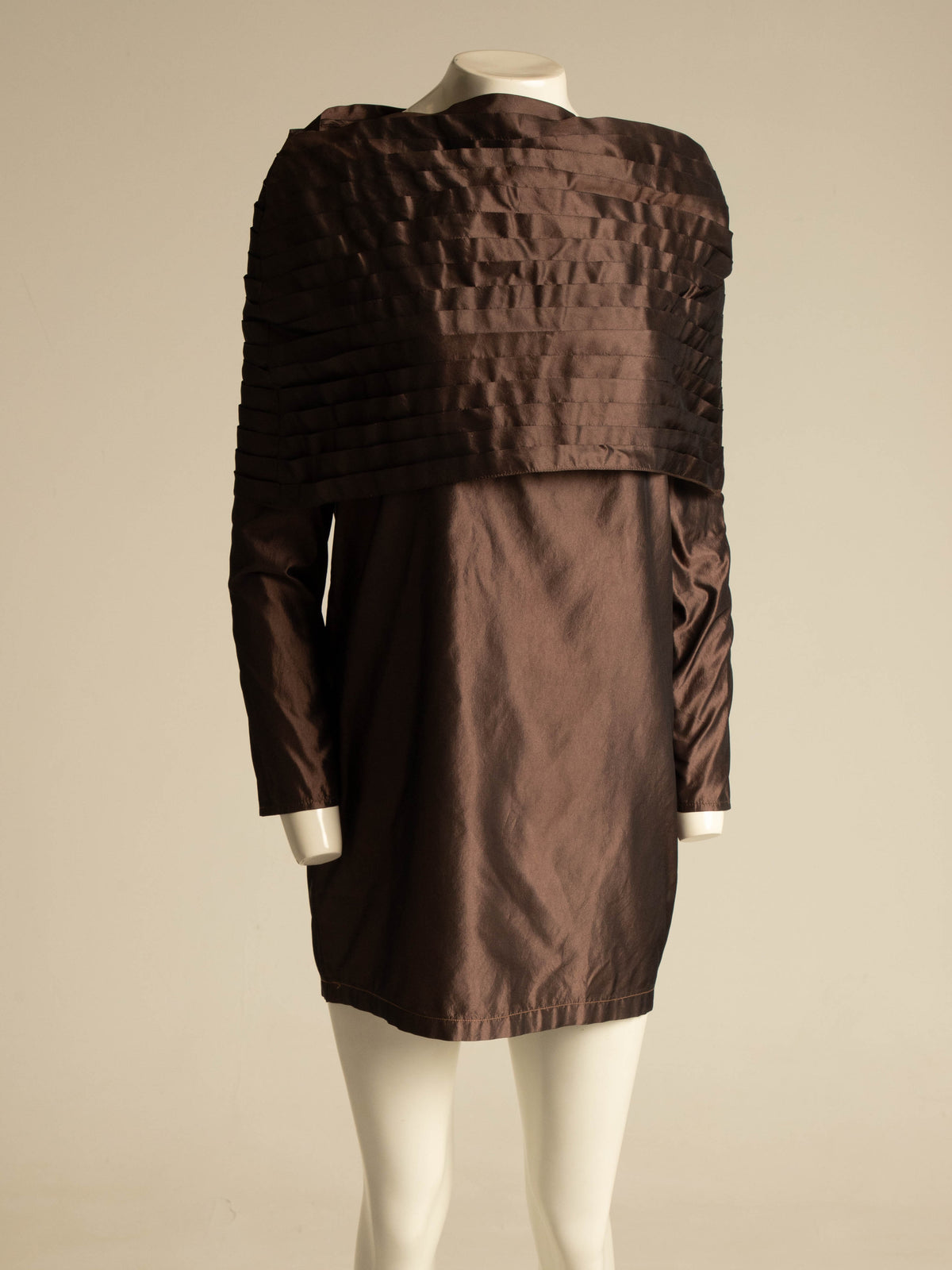 Maurizio Galante x Circolare Brown Silk Pleated Collar Dress