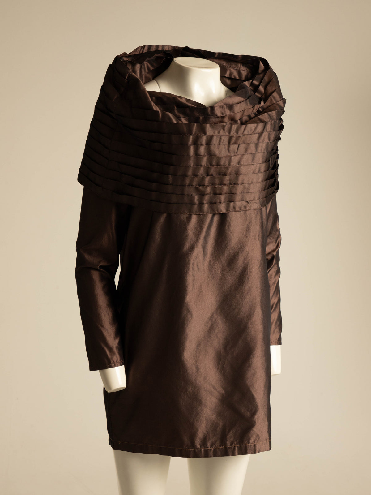 Maurizio Galante x Circolare Brown Silk Pleated Collar Dress