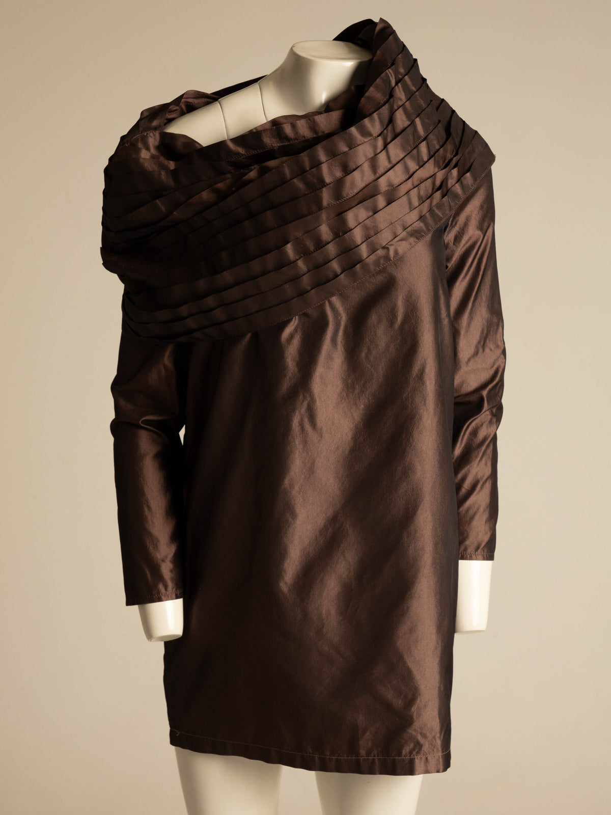 Maurizio Galante x Circolare Brown Silk Pleated Collar Dress