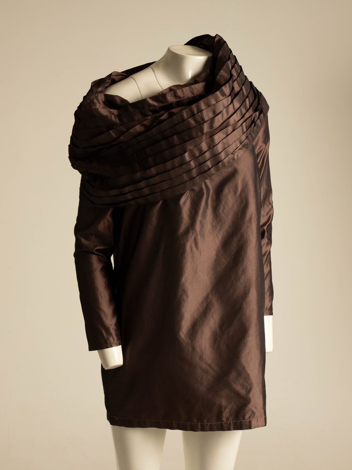 Maurizio Galante x Circolare Brown Silk Pleated Collar Dress