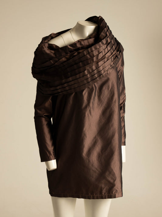 Maurizio Galante x Circolare Brown Silk Pleated Collar Dress
