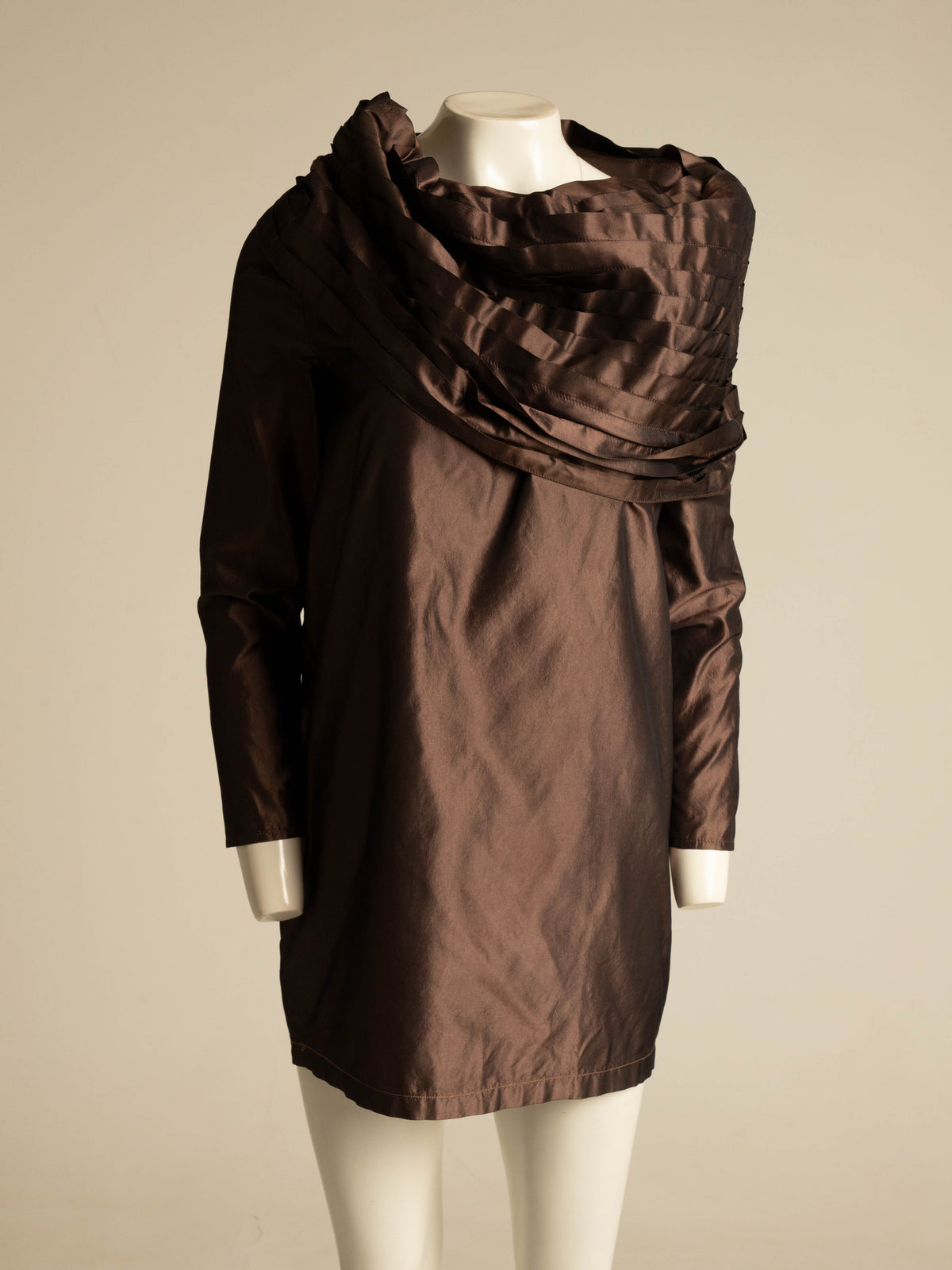 Maurizio Galante x Circolare Brown Silk Pleated Collar Dress