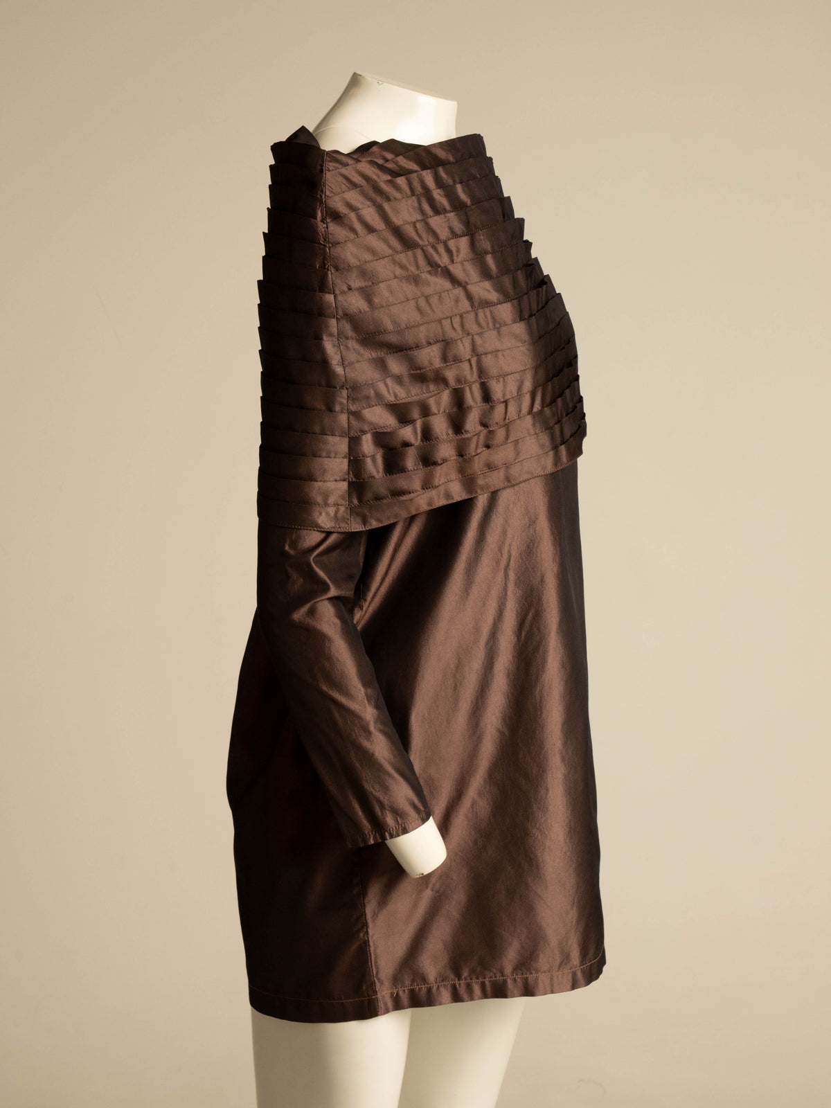 Maurizio Galante x Circolare Brown Silk Pleated Collar Dress