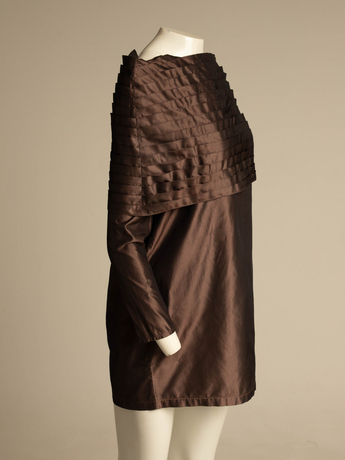 Maurizio Galante x Circolare Brown Silk Pleated Collar Dress
