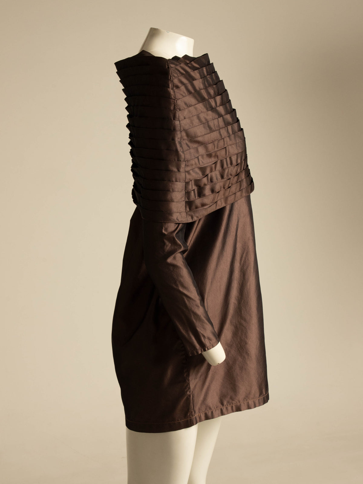 Maurizio Galante x Circolare Brown Silk Pleated Collar Dress
