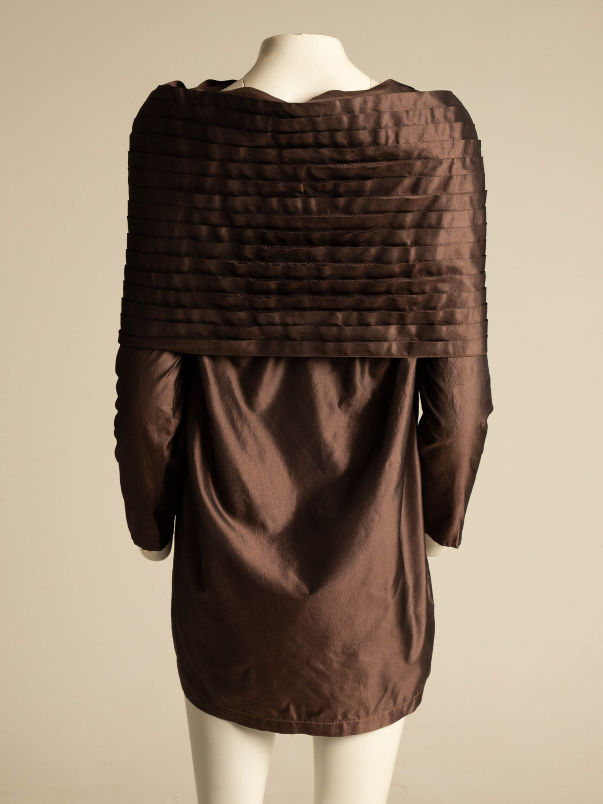 Maurizio Galante x Circolare Brown Silk Pleated Collar Dress