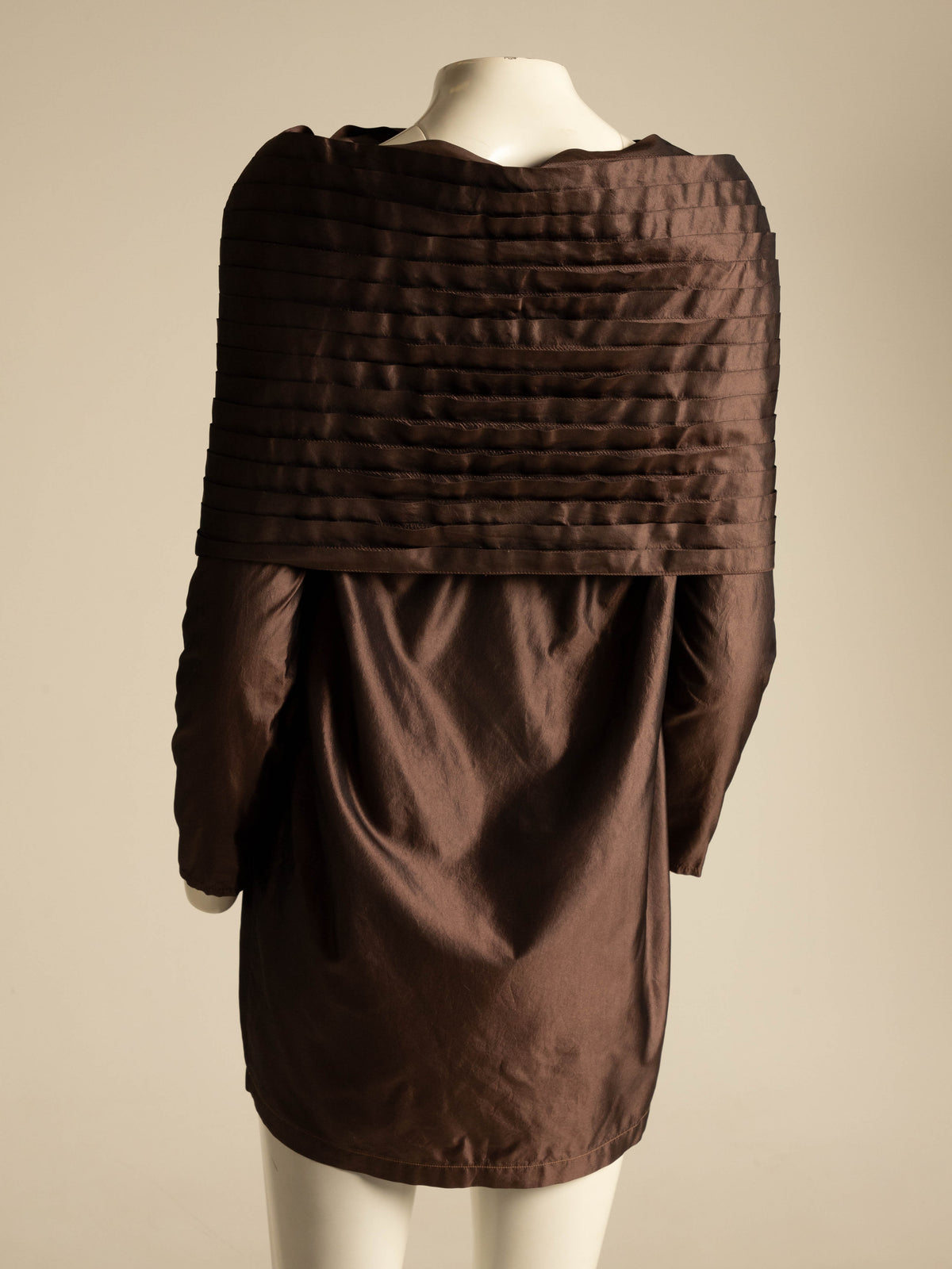 Maurizio Galante x Circolare Brown Silk Pleated Collar Dress