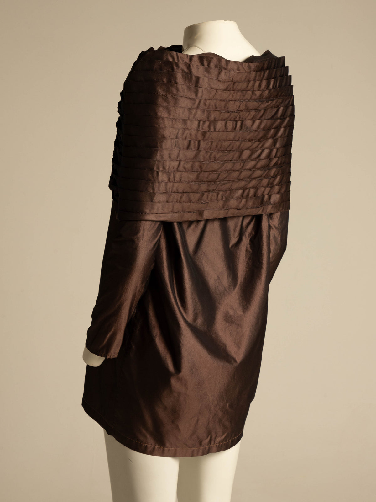 Maurizio Galante x Circolare Brown Silk Pleated Collar Dress