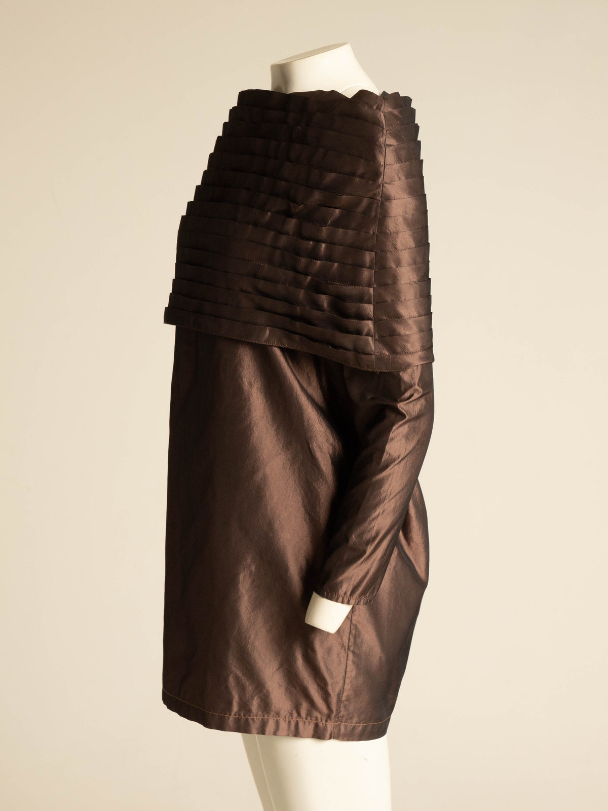 Maurizio Galante x Circolare Brown Silk Pleated Collar Dress