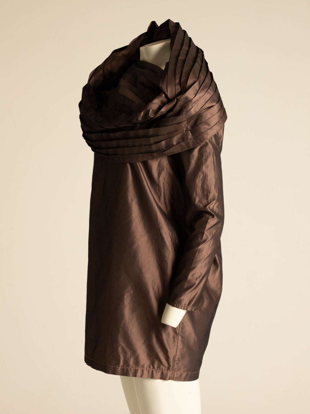 Maurizio Galante x Circolare Brown Silk Pleated Collar Dress