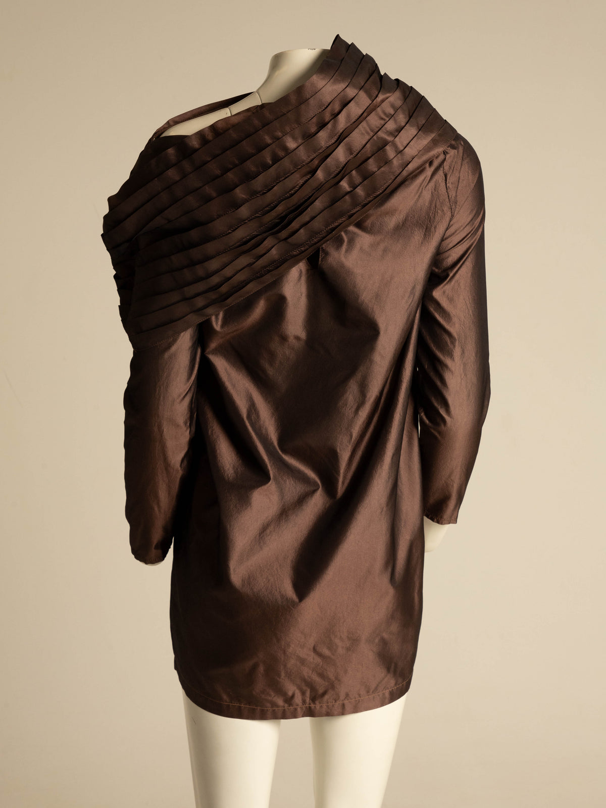 Maurizio Galante x Circolare Brown Silk Pleated Collar Dress